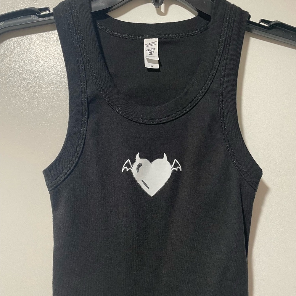 Black Tank Top with White Heart Design